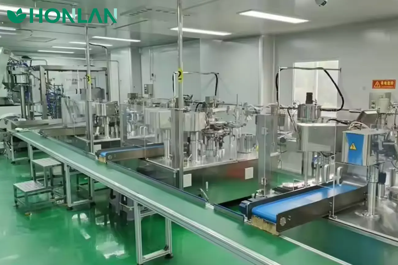 Automated supplement manufacturing line in GMP facility for private label production
